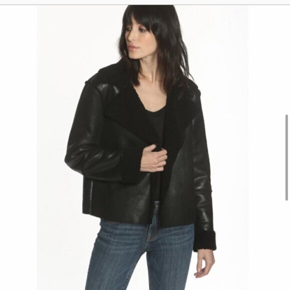 Vigoss SZ S NWT Black vegan suede leather sherpa open front moto jacket - Picture 3 of 13